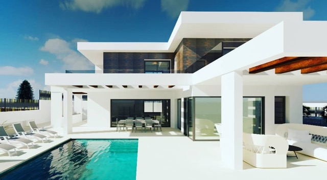 Villa contemporánea con piscina y porche — SZB Arquitectura